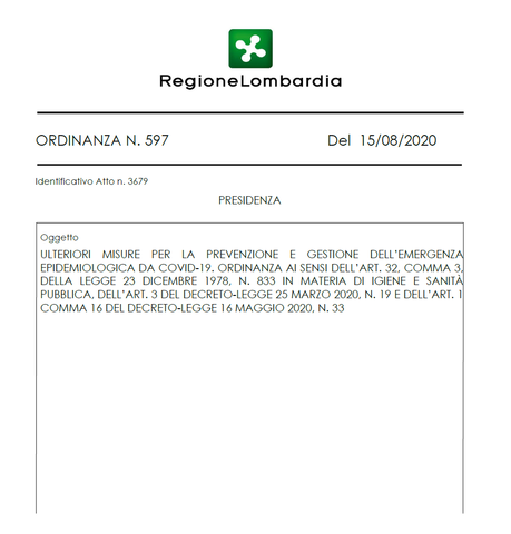 Ordinanza Regione Lombardia N 597 Del 15 08 2020 Comune Di Castelbelforte